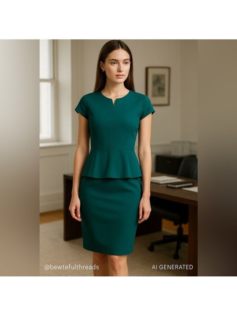 Tahari Teal-Green Peplum Dress – Size 10 (Fits M) | Side Zipper | Fully Lined